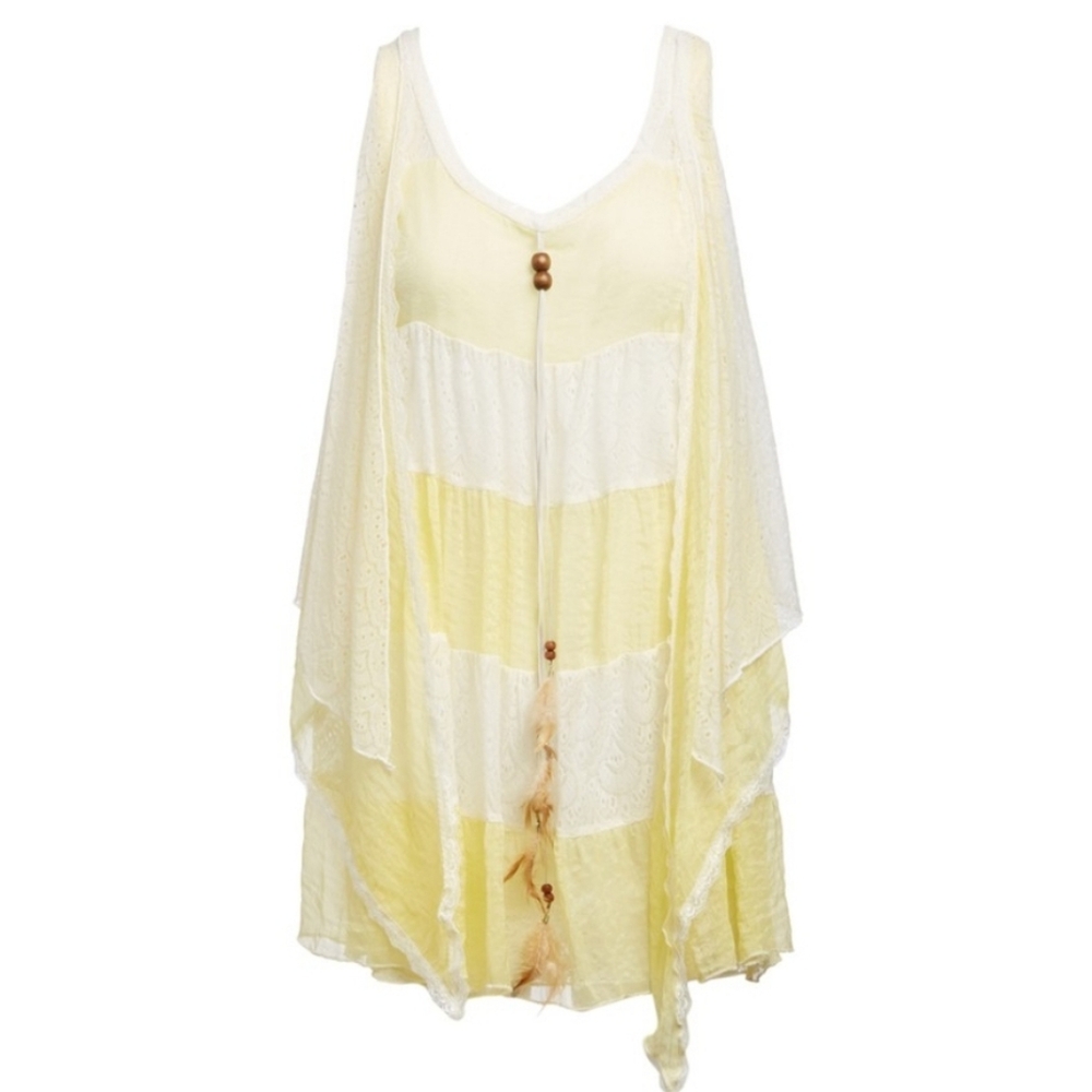 NWOT Yellow & White Lace Layered Tunic